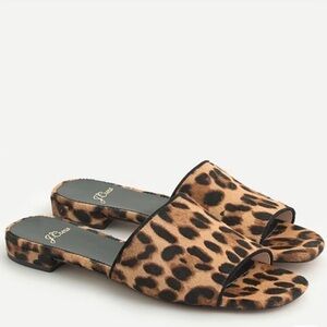 J Crew Abbie Leopard Slides NWOT Classic Brown Black Calf Hair 8